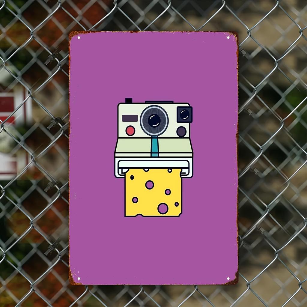Art Deco Style Frameless Iron Tin Sign Vertical Oblong Shape Say Cheese Purple Wall Print for Home Decor Bar Cafe