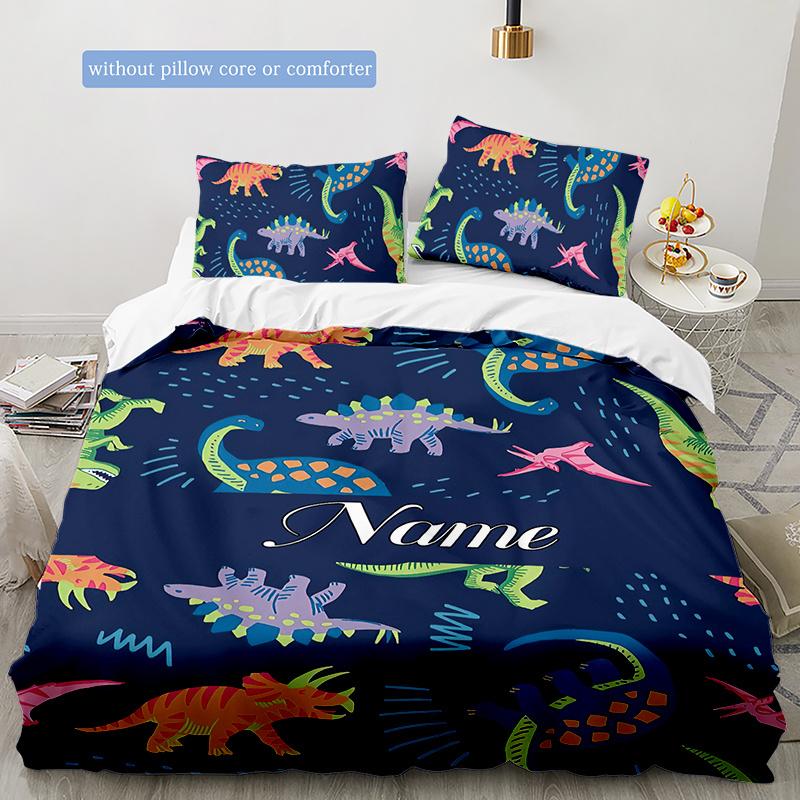 Dinosaurpattern Customize Your Name Duvet Cover Soft Bedding Set For Bedroom Guest Room And Dorm Decoration Threepiece Set Includes 1 Duvet Cover 2