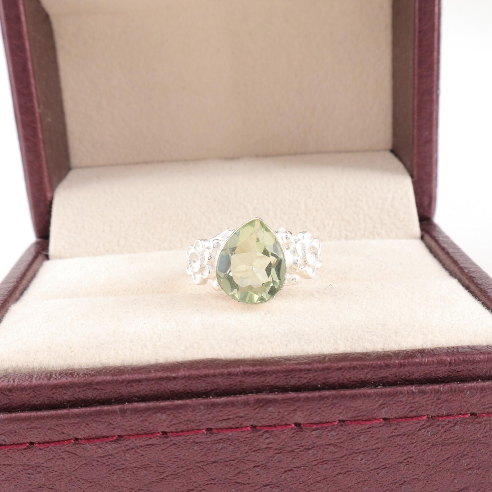 

Кольцо с драгоценным камнем Зеленый Аметист, серебро 925 пробы, ручная работа, оправа-безель, кольцо RR-59-12 13