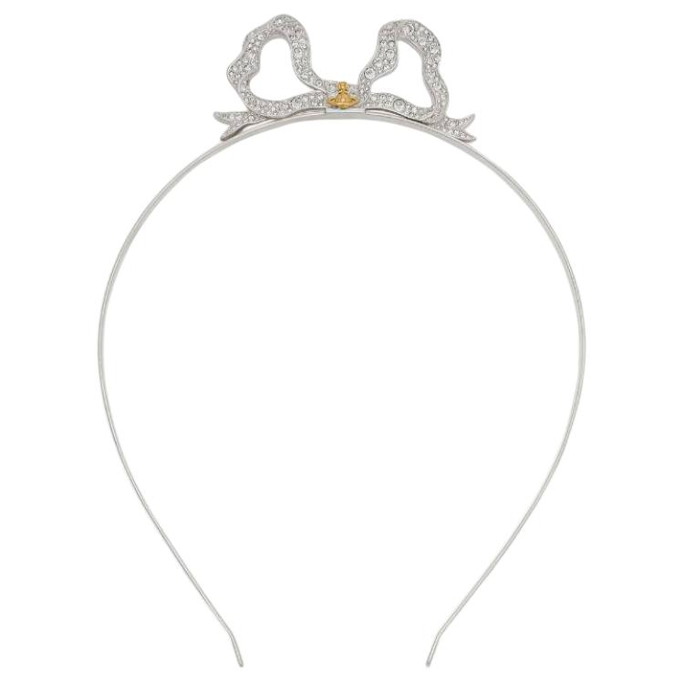 Vivienne Westwood 24 New Alice AW24 Bow Saturn Logo Headband Unisex accessories Brass Silver 6703000Z02P257 F,Silver
