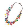 Wielowarstwowy kolorowy nieregularny naszyjnik w stylu afrykańskim drewniane koraliki biżuteria akcesoria dla kobiet casual wear