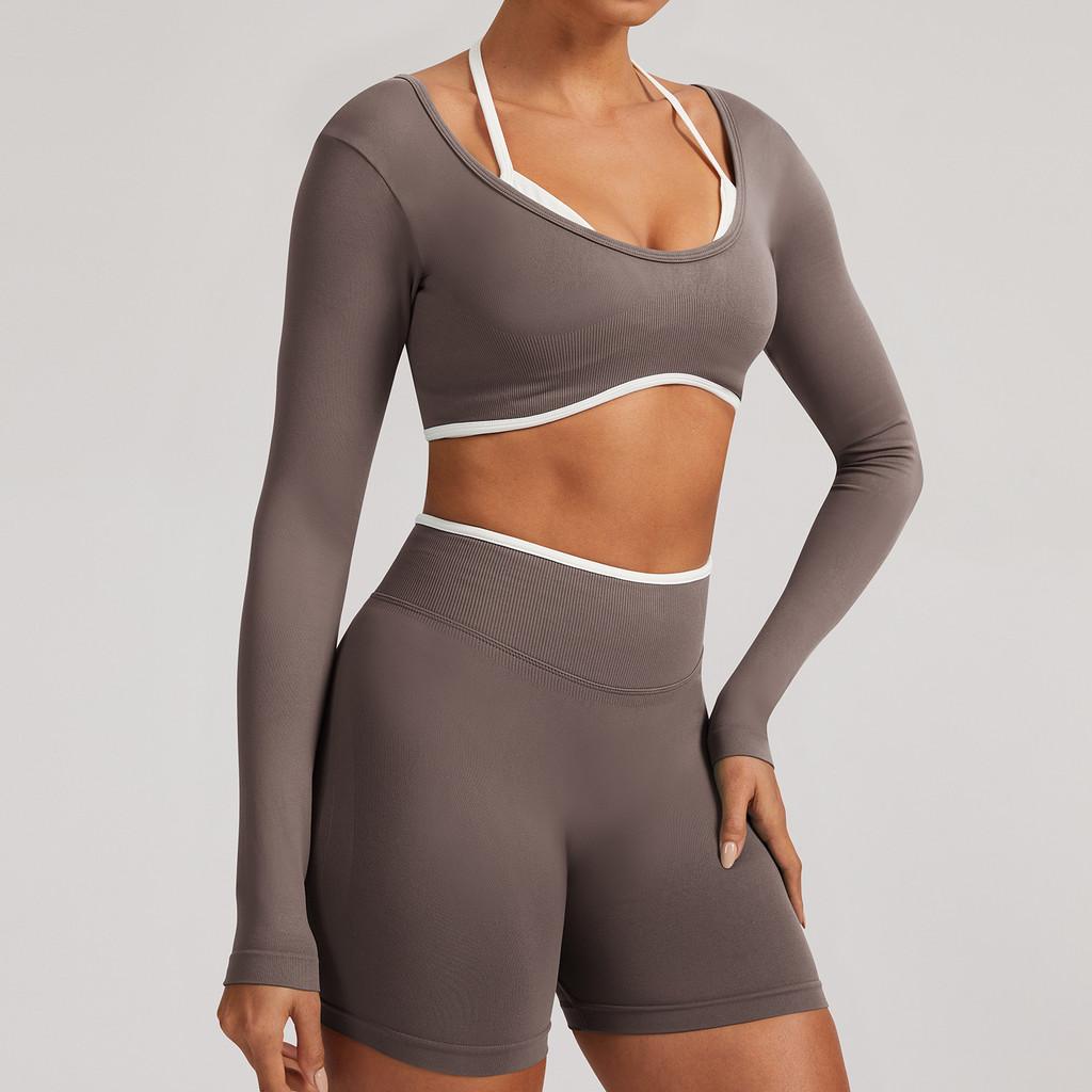 Seamless Yoga Set Long Sleeve Fitness Wear With Moisture Wicking For Women Outdoor Running