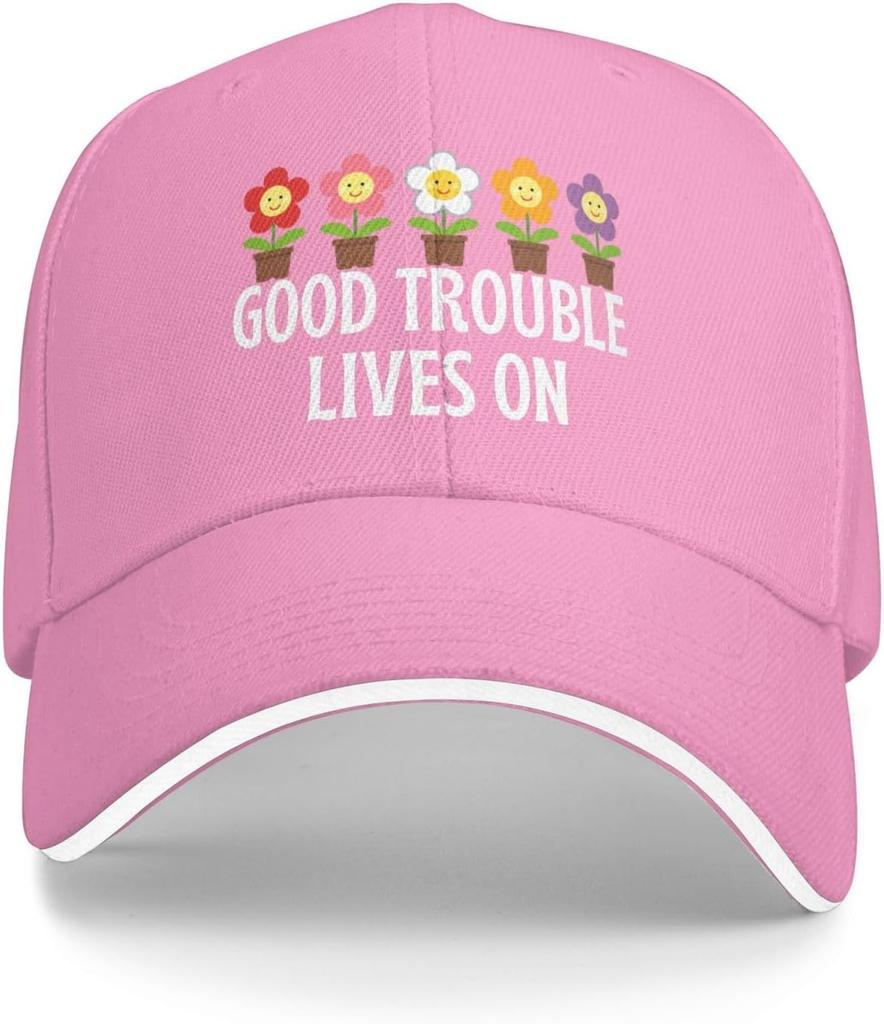 Cute Smiley Flowers Potted Plants Baseball Cap Polyester Adjustable Trucker Hat for Adults