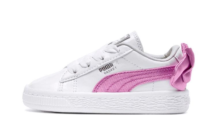 PUMA Basket Collection Bow Patent Low top Kids Skateboarding Shoes White Children Aged 3 7 Years Old 367622-02 32.5