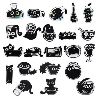 Black Cat Anime Brooch Set - Cute Metal Badges for Clothing Accessories