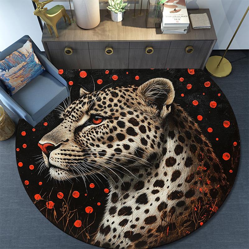 Runder Leoparden-Teppich, Teppich für Wohnzimmer, Schlafzimmer, Sofa, Spielzimmer-Dekor, Rutschfeste Fußmatte
