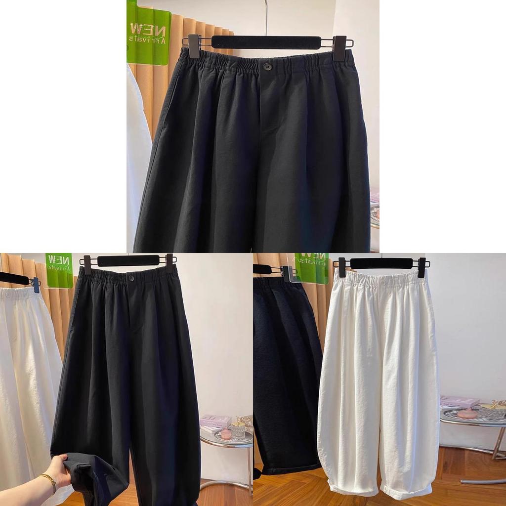 Womens White Polyester Casual Wide Leg Pants With Pockets For Spring Summer
