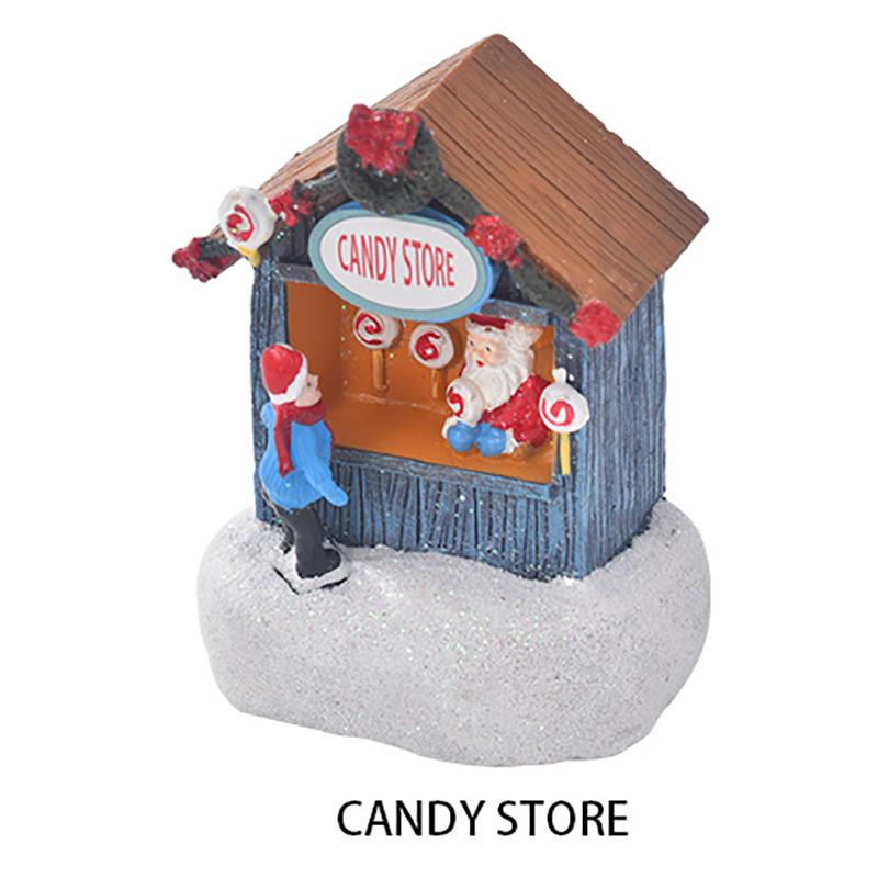 Christmas LED Houses Claus  Pine Needles Snow Christmas Snowman Glowing Ornaments Resin Santa View Holiday Gift Toys for Kids