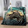 Odin Norse God Fleece Blanket, Viking Odin on Yggdrasil Throne with Wolves and Ravens Print Throw Blanket, Soft Blanket for Sofa Bedroom Decor