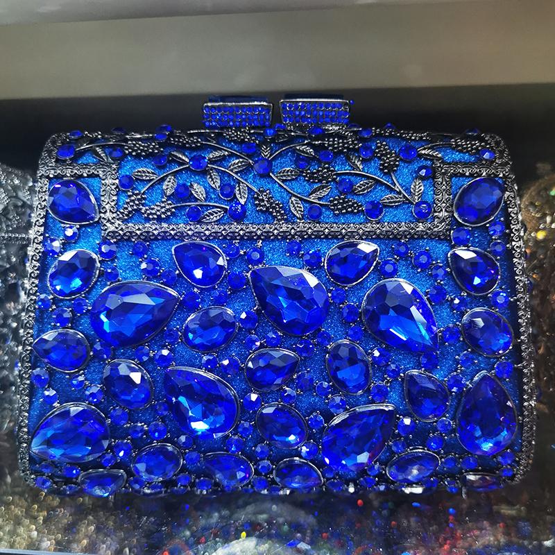 

WHTUOHENG Gold Metal Evening Clutch Bag Big Rhinestones Diamond Prom Purses Large Stone Party Dinner Handbags For Wedding Clutch 19cmX13.5cmX7cm синий