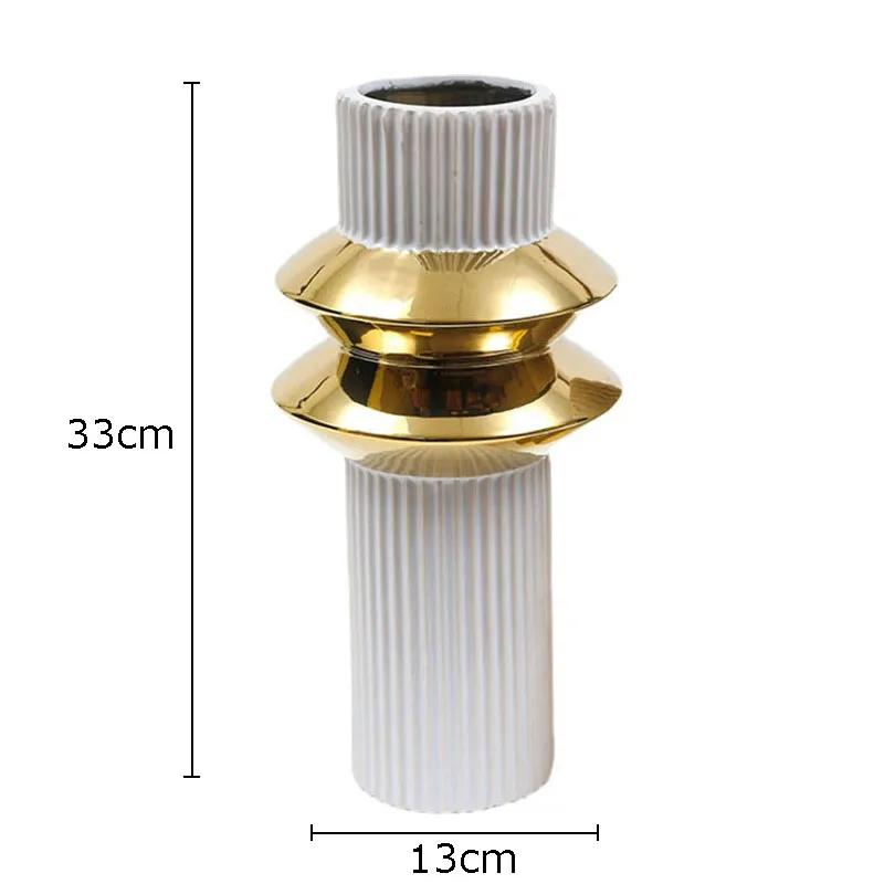 Creativity Tower Shape Gold-plated Ceramic Vase Artificial Flowers Decorative Flower Arrangement Desk Decoration Floral Vases