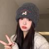 Cute puppy embroidered knitted hat female 2025 season wool hat showing small face big head circumference cold hat white
