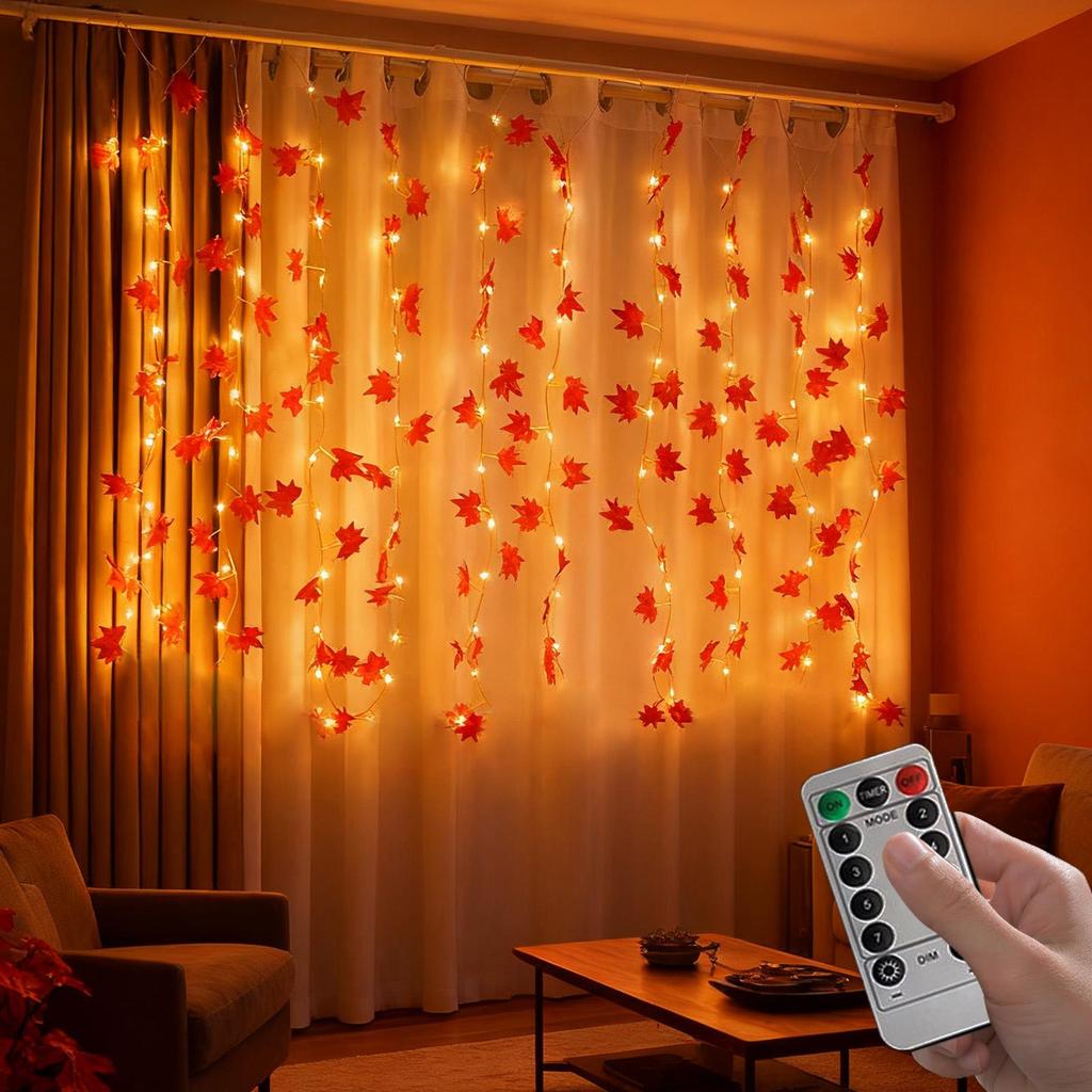 Dekoracje na święto dziękczynienia oświetlone jesienne girlandy liście klonu łańcuchy świetlne na wakacje w pomieszczeniach jesień strona główna dekoracje na halloween