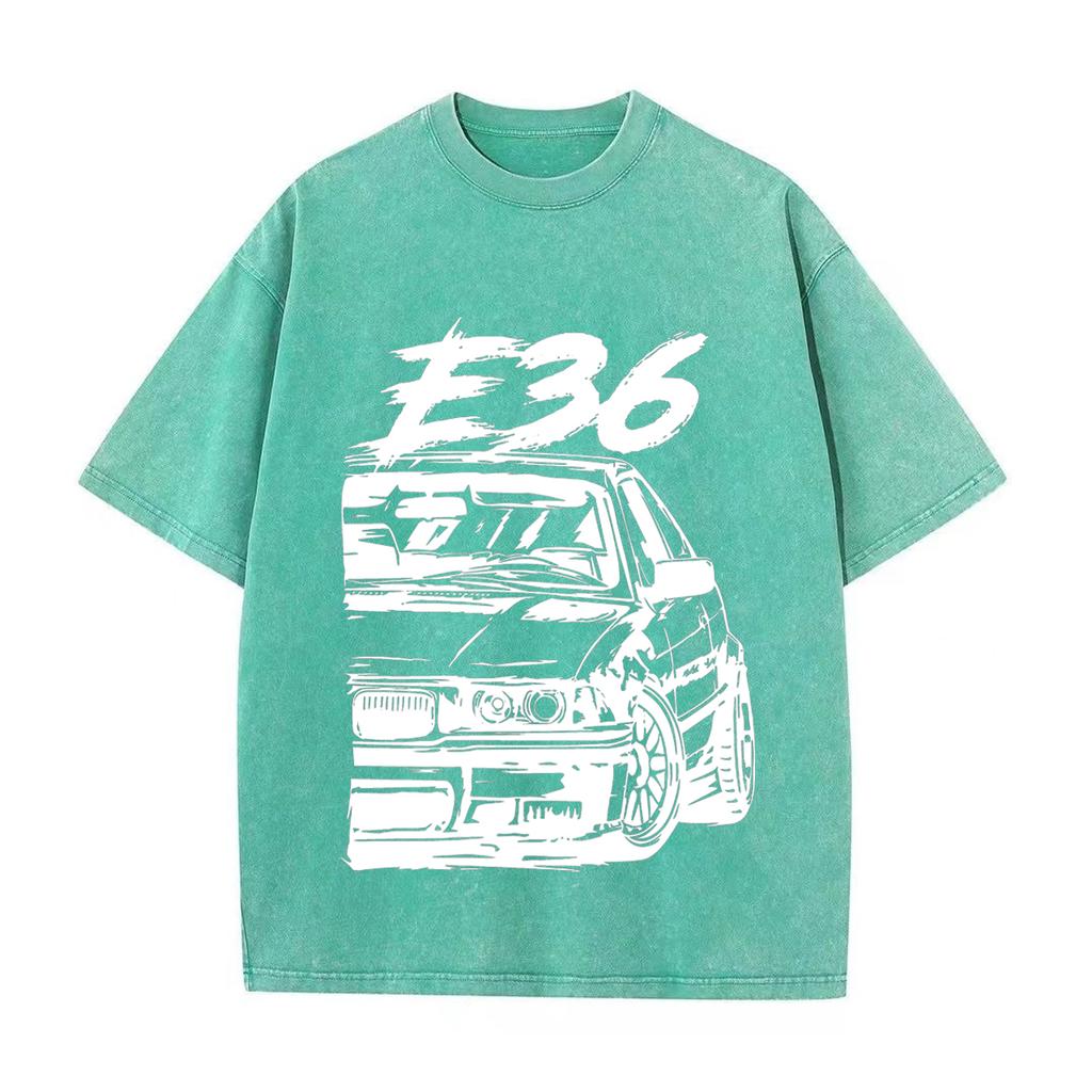 Retro Washed Vintage T-Shirt High Quality T Shirts E36 T-Shirt Summer Oversized Short Sleeve Clothes Cotton Loose Street Tops