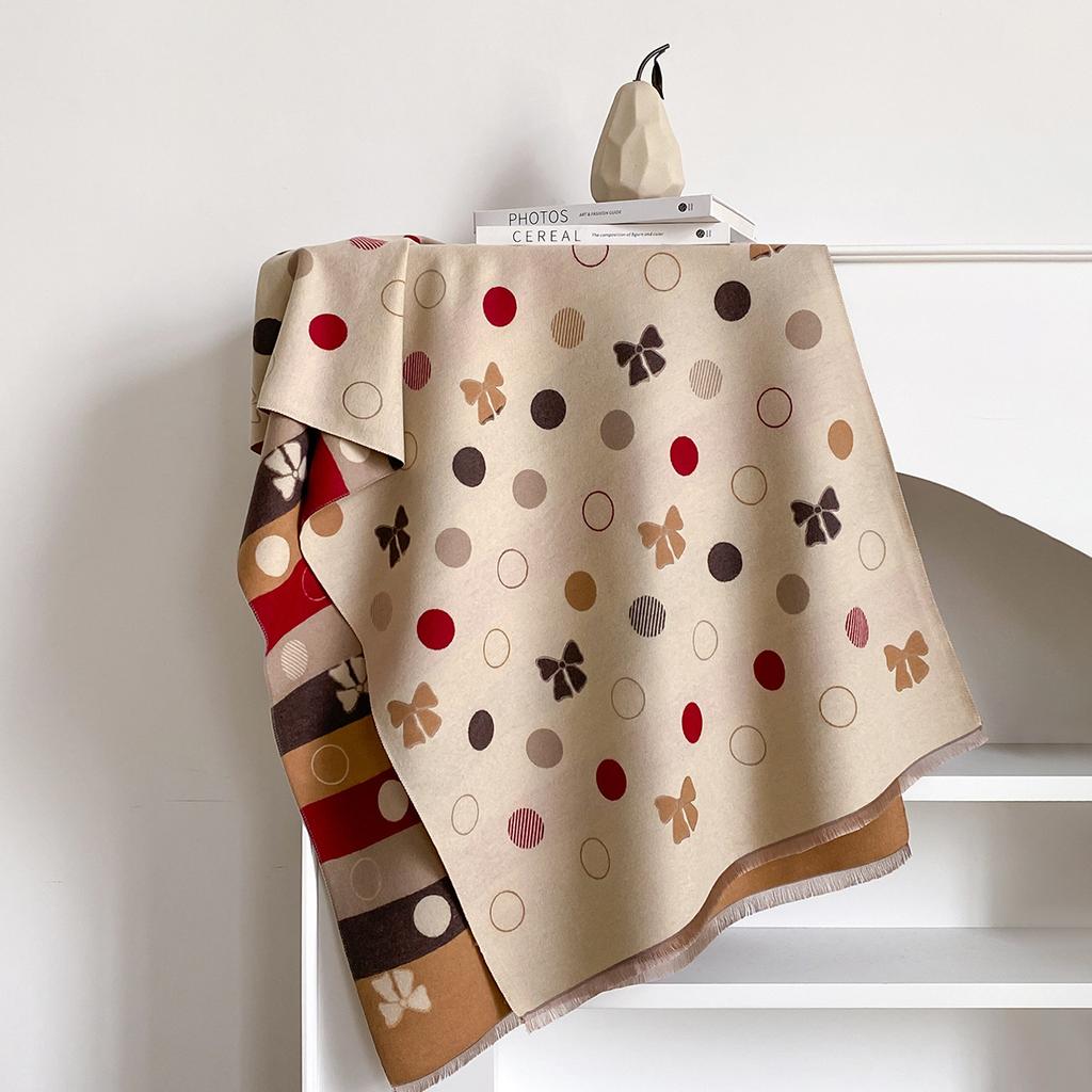 Korean Version Scarf Imitation Cashmere Double-sided Bow Shawl Dual-purpose Thickened Warm Versatile Cape Female Polka Dot
