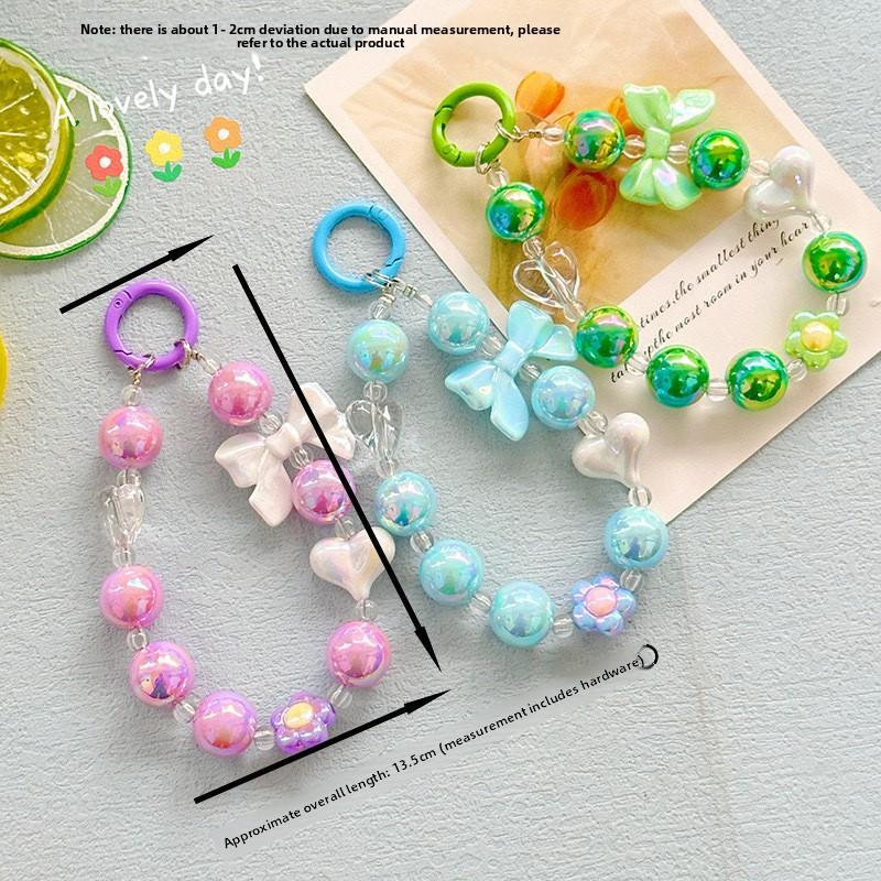 Color Plated Color Flower Beaded Mobile Phone Chain Creative Bow Car Keychain Earphone Bag