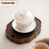 Boutique Sheep Fat Jade Porcelain Gaiwan Aesthetic Ink Mountains Tea Brewing Cup Tea Tureen Tea Maker Cover Bowl Tea Items Craft