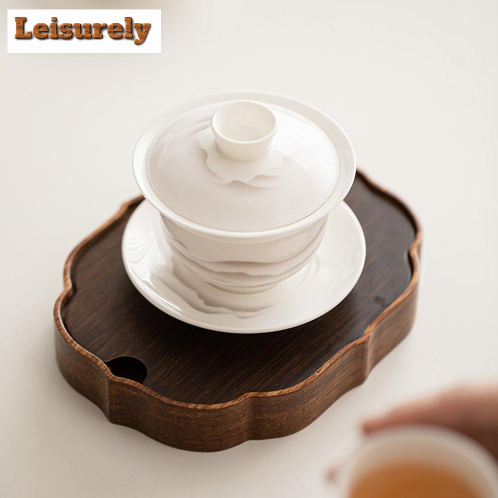 Boutique Sheep Fat Jade Porcelain Gaiwan Aesthetic Ink Mountains Tea Brewing Cup Tea Tureen Tea Maker Cover Bowl Tea Items Craft