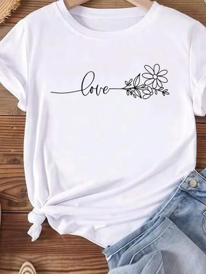 (Asian Size) Flower Trend 90s Women Tee Top Clothing Casual Short Sleeve T Shirt Fashion Printed Lady Female Graphic T-shirts