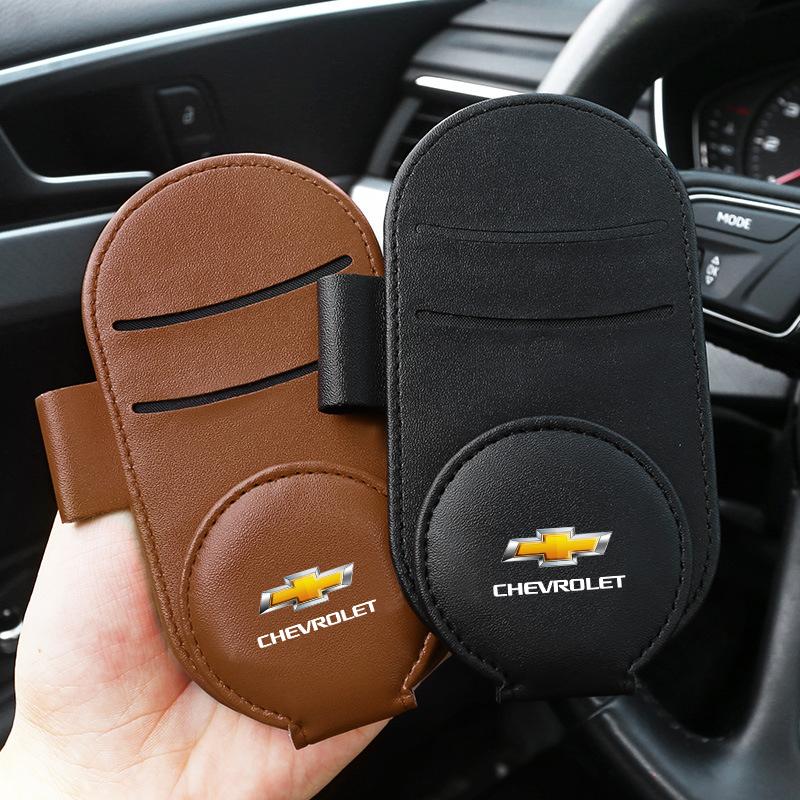 Leather Car Glasses Clip Sun Visor Multi-function Sunglasses Clip For Chevrolet Cruze Malibu Sail Spark Captiva Equinox Trax AVEO Lova