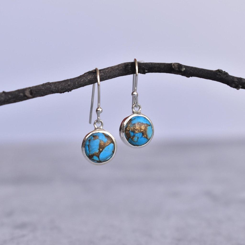 Copper turquoise Earrings Handmade Earrings for Women Turquoise round dangle hook Earrings Healing crystal earrings Bridesmaid Gift