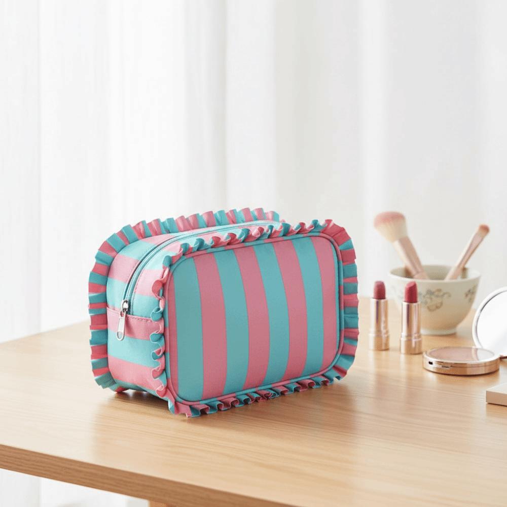 Ruffle Decoration Women's Makeup Case Colorful Travel Zipper Pouch Toiletries Organization