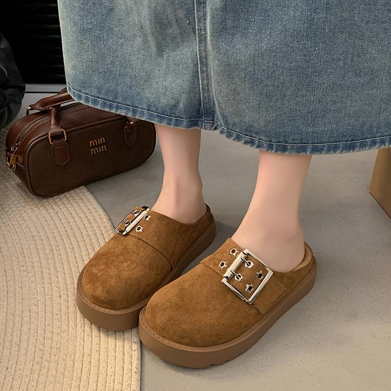 Fashion 2025 New Autumn  Women's Shoes Wrap Up Half Slippers Wear Flat Low-Heeled Retro Slip-On Shoes Outside