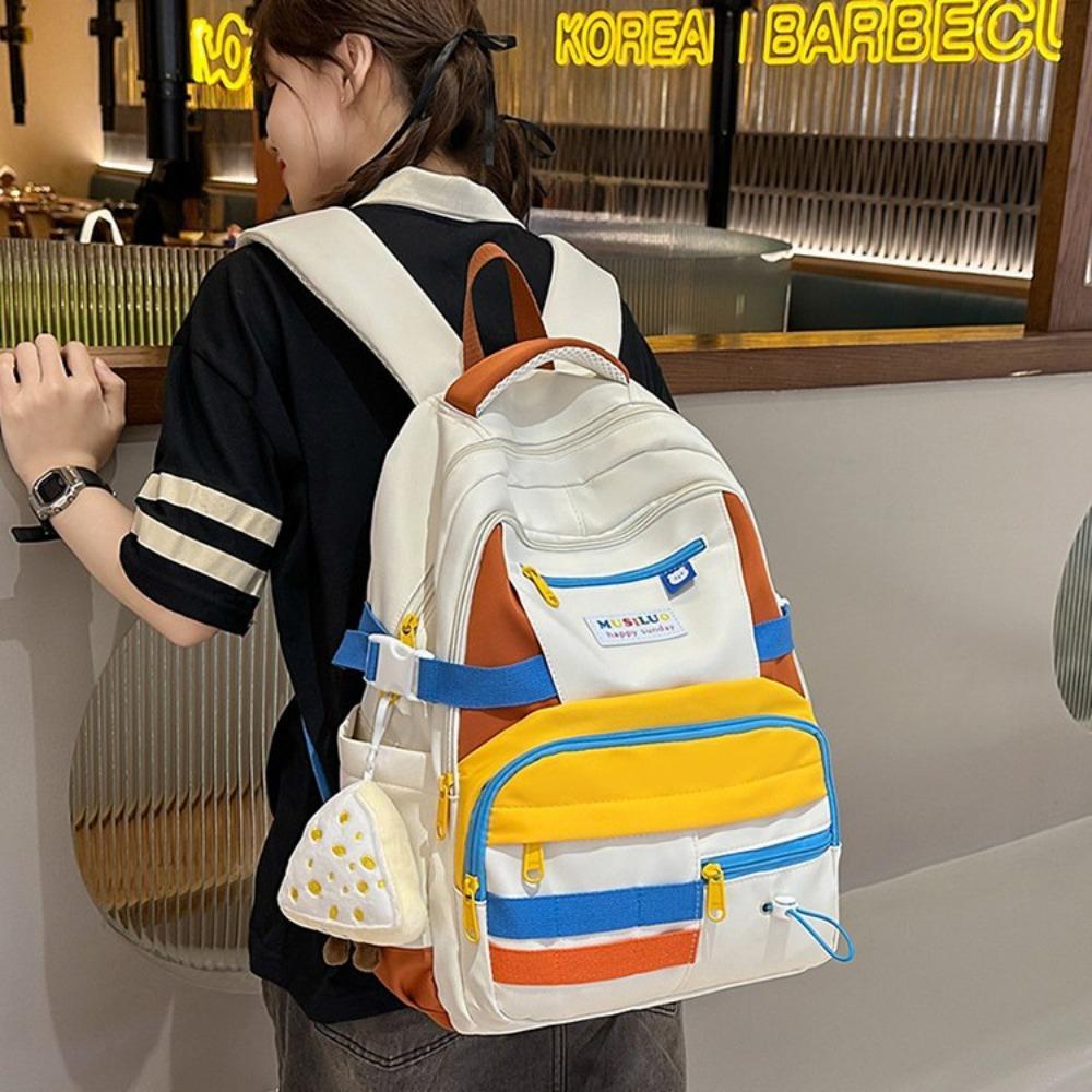 Japanese Cute Contrasting Color Splicing Backpack Women's Large-capacity Mori Versatile Schoolbag Junior High School Student Travel Schoolbag