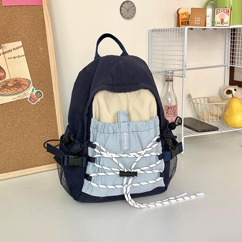 Студенческая школьная сумка женская контрастная цветная строчка легкий маленький рюкзак — фото 12