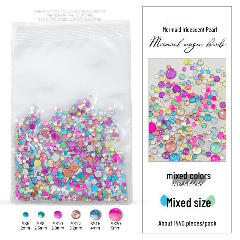 Mermaid Candy Color Bubble Beads: Iridescent Flat Back Nail Art Rhinestones