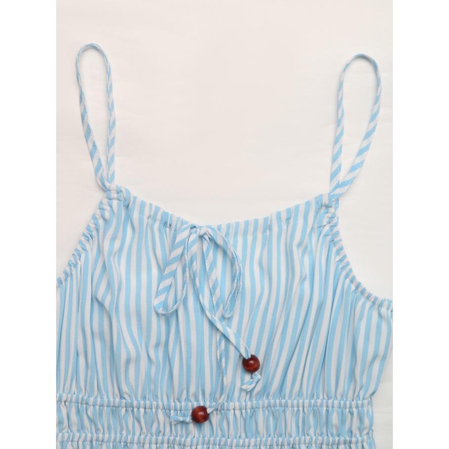 YYFS Women's Fashion Summer Spring Stripe Print Sleeveless Suspenders High Waist Casual Dresses