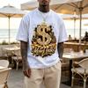 Men's Money Talk Dollar Sign Print T-Shirt, Shiny Golden Hip Hop Urban Pattern Streetwear Crew Neck Short Sleeve Top