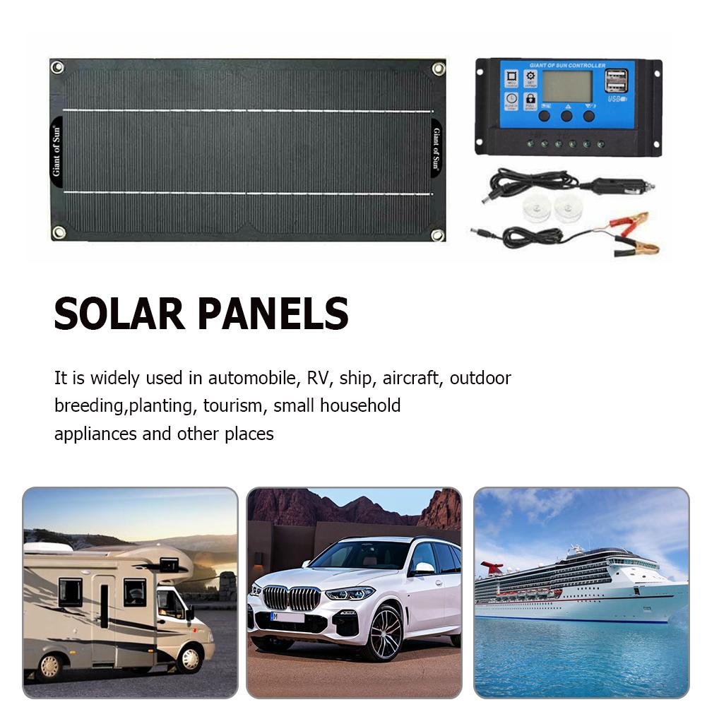30W Solar Panel Dual USB Output Solar Cells Poly Solar Panel 10/20/30/40/50A/60A Controller for 12V/24V Battery Power Charger