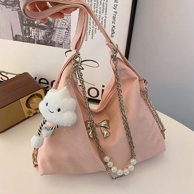 Soft Leather Large Capacity Pearl Chain Shoulder Bag Women'S Spring And Summer Underarm Bag Texture Tote Bag