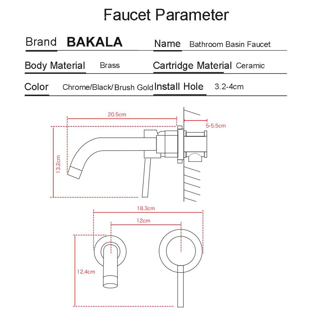 BAKALA Modern Messing Wandmontierter Badezimmer-Waschtischhahn Wandwaschbecken Schwenkauslauf Badmischbatterie Kran Gebürstet Goldener Bronze-Finish
