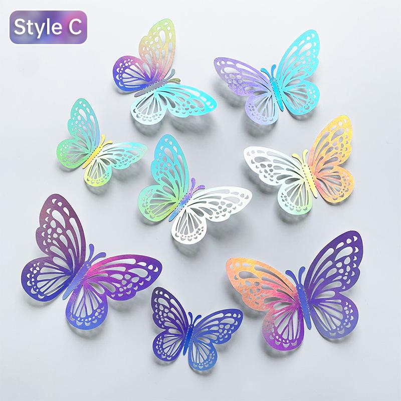 60pcs/Pack 3D Colorful Silver Butterflies DIY Wedding Festival Party Balloon Decoration Wall Hollow Butterfly Sticker
