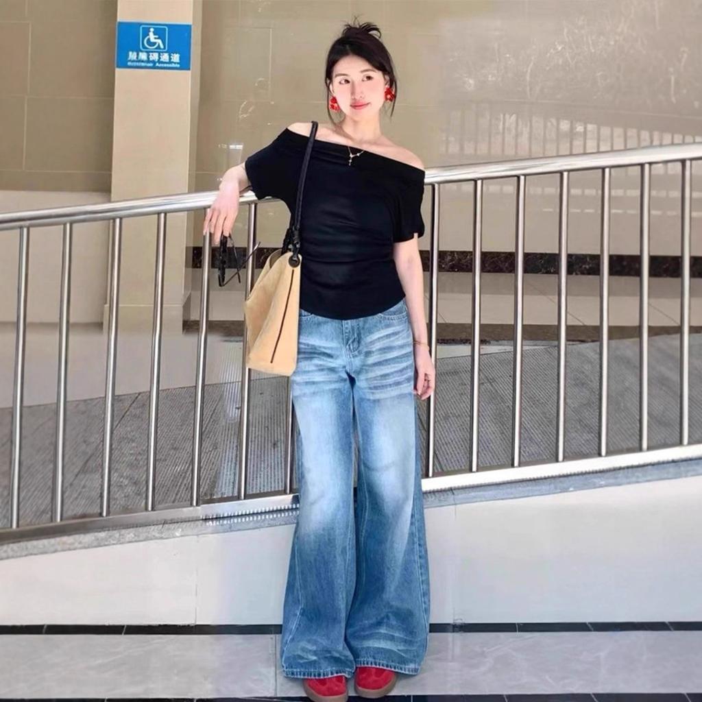 Comfortable Large Size Straight Jeans Female Spring and Summer Pear-shaped Body Loose Thin High Waist Trailing Wide-legged Trousers Long Denim Pants