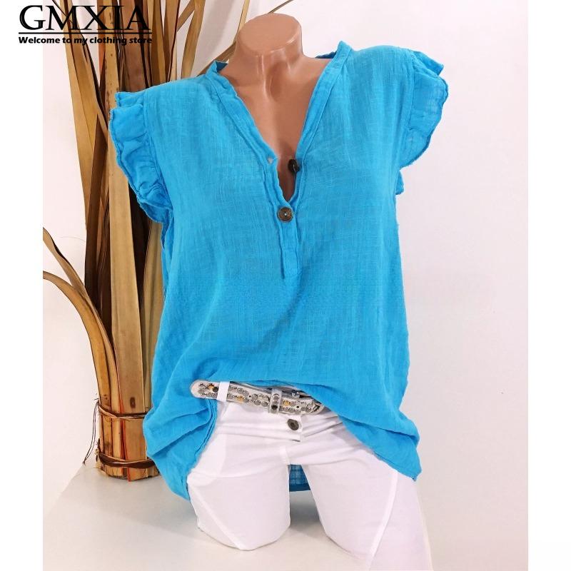 GMXIA Women's Fashion Casual Leisure Solid Color Print Sleeveless V Neck Blouses & Shirts