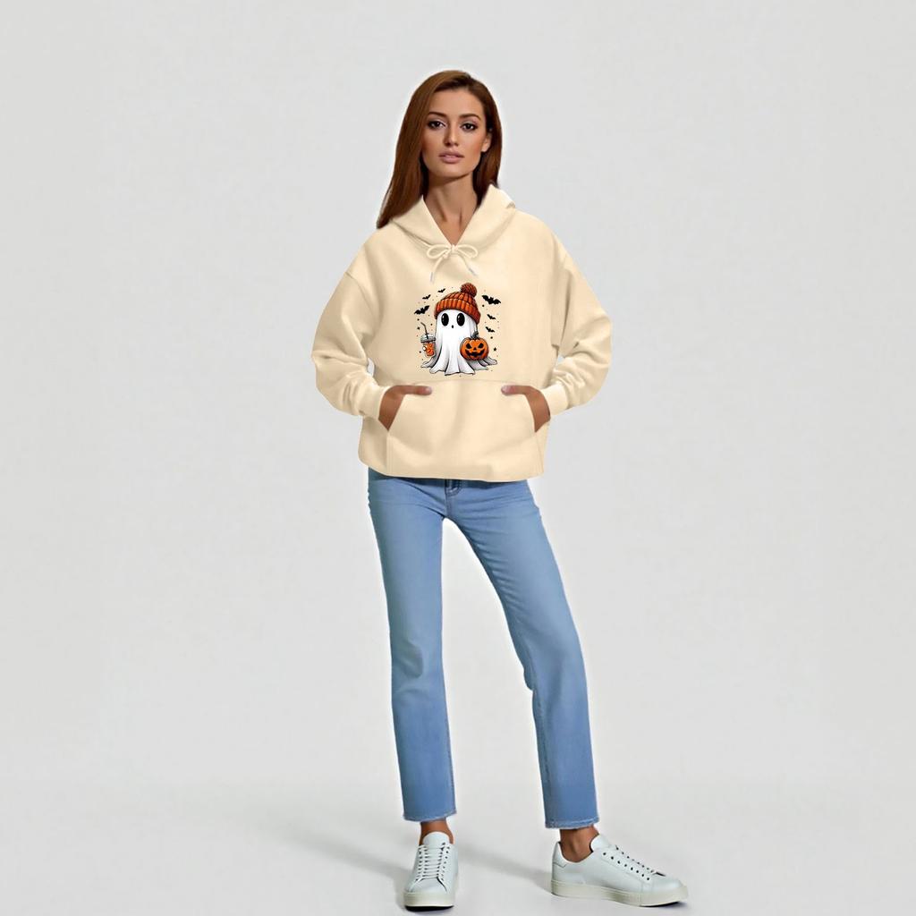 Women's O-neck Long Sleeve Halloween Printed Top Solid Color Hoodie