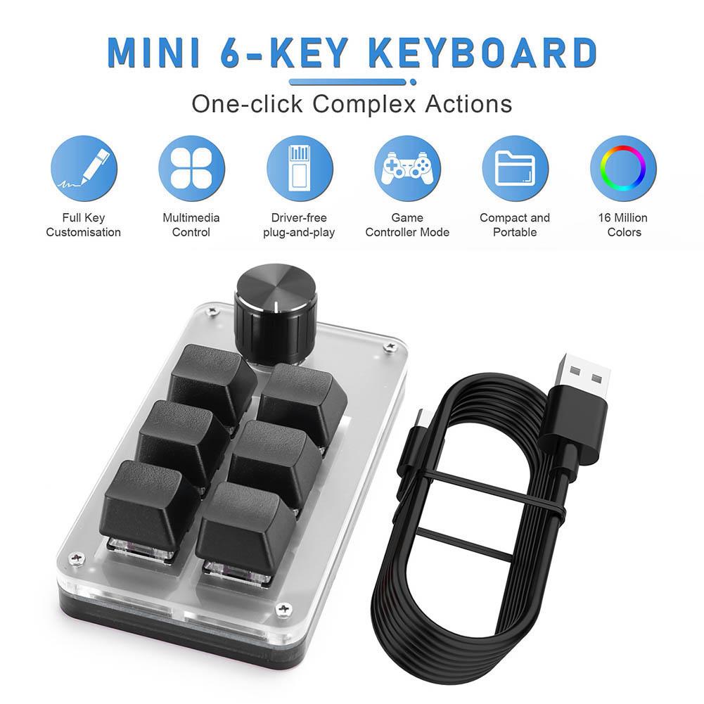 6 Key 1 Knob One Handed Mechanical Gaming Keyboard Hotswap RGB Mini Mechanical BT Keyboard Mechanical Macropad for Office Gaming