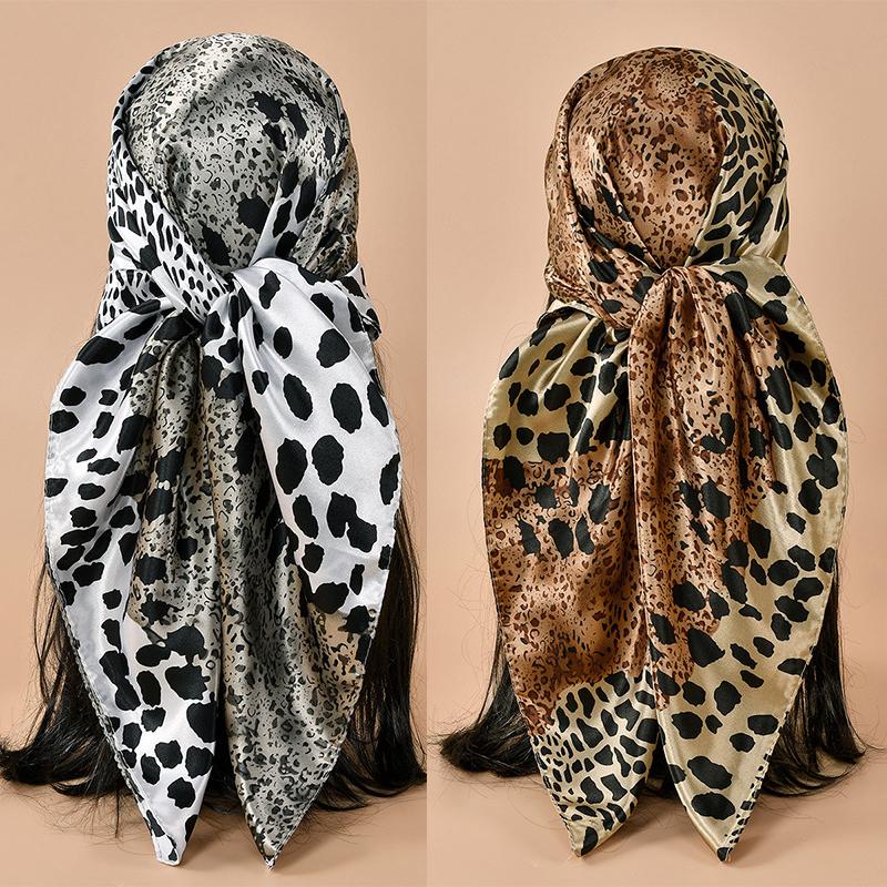 90*90cm Leopard Printed Square Scarf Women Luxury Designers Scarf Fashion Dot Headband Matte Soft Satin Hair Band Handkerchief