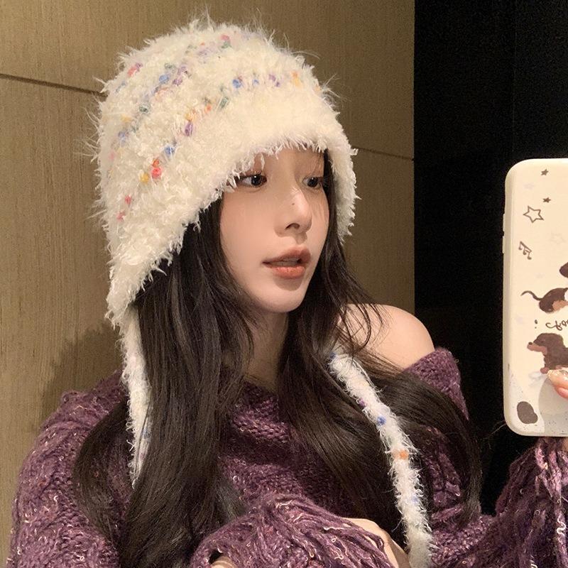 Hat winter warm ear protection wool hat cute sweet travel wool hat show face small cold protection pullover hat