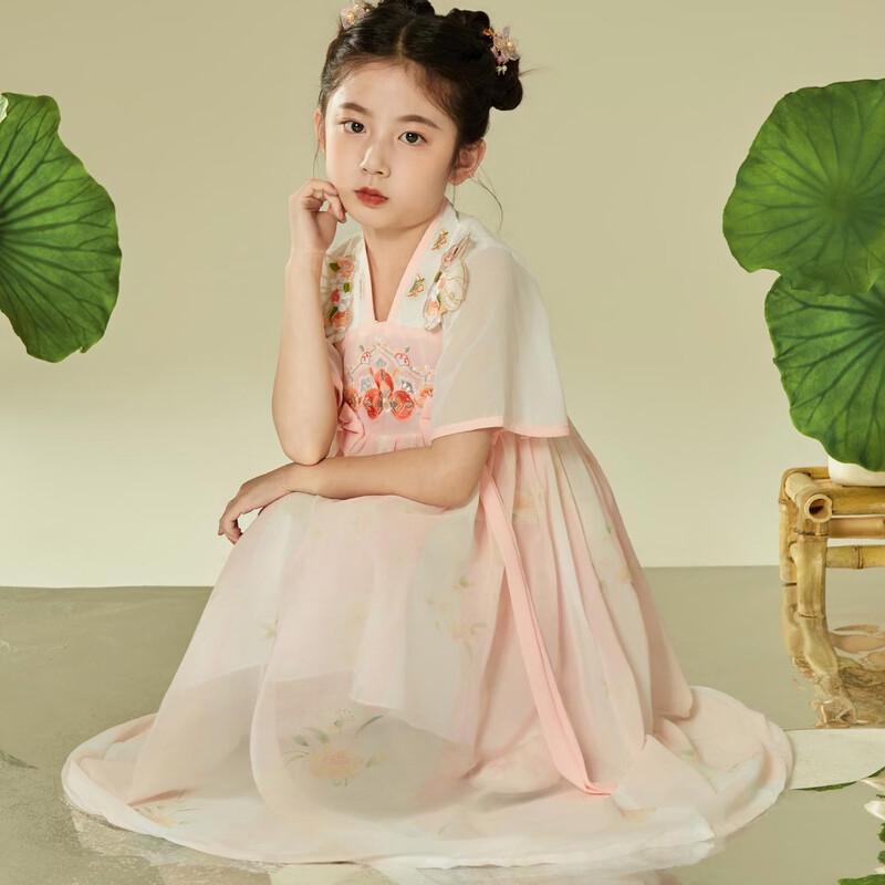 Girls' Princess Style Hanfu Short Sleeve Embroidered Dress