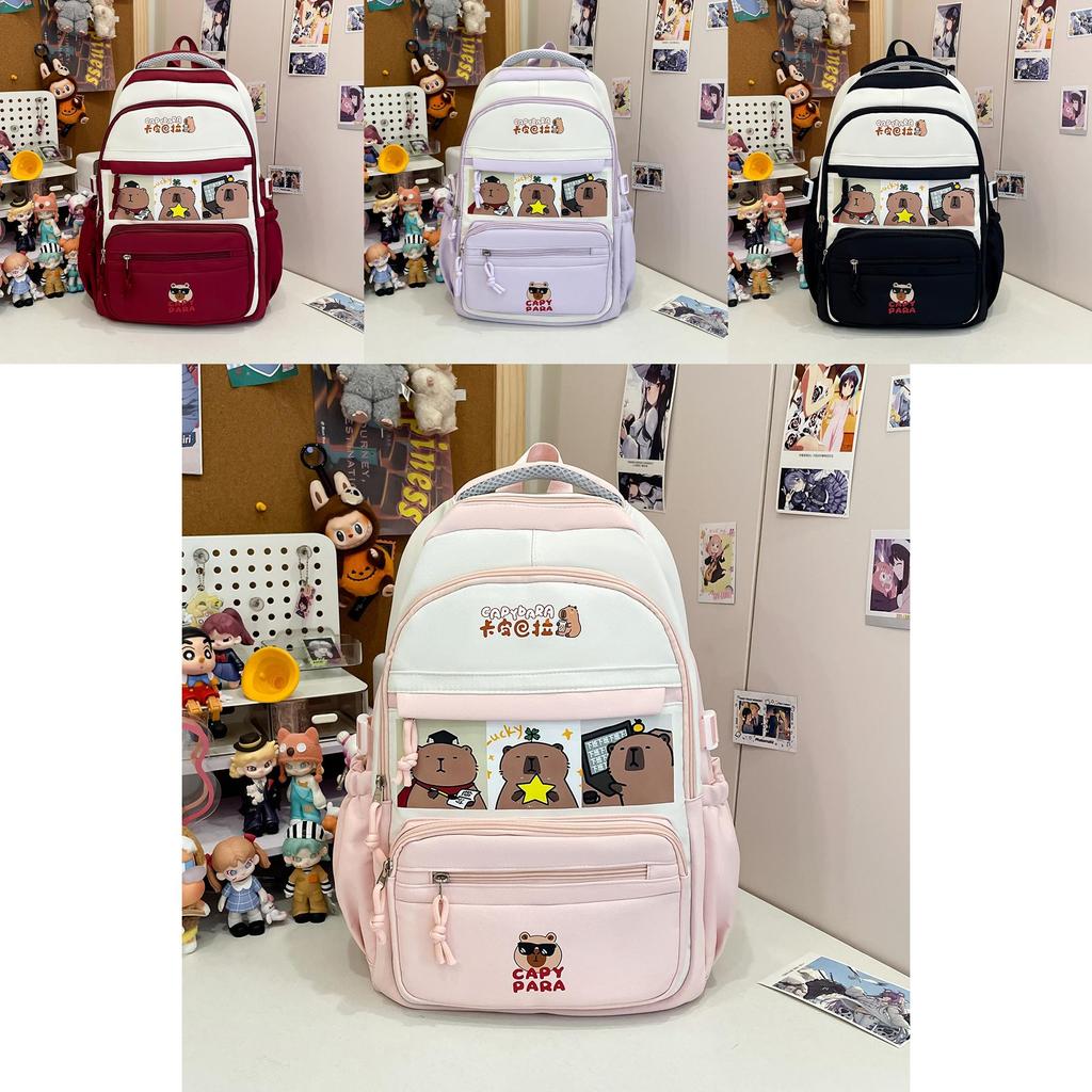 Kids Backpack Featuring Cartoon Capybara With Antiloadreducing Nylon For School And Travel