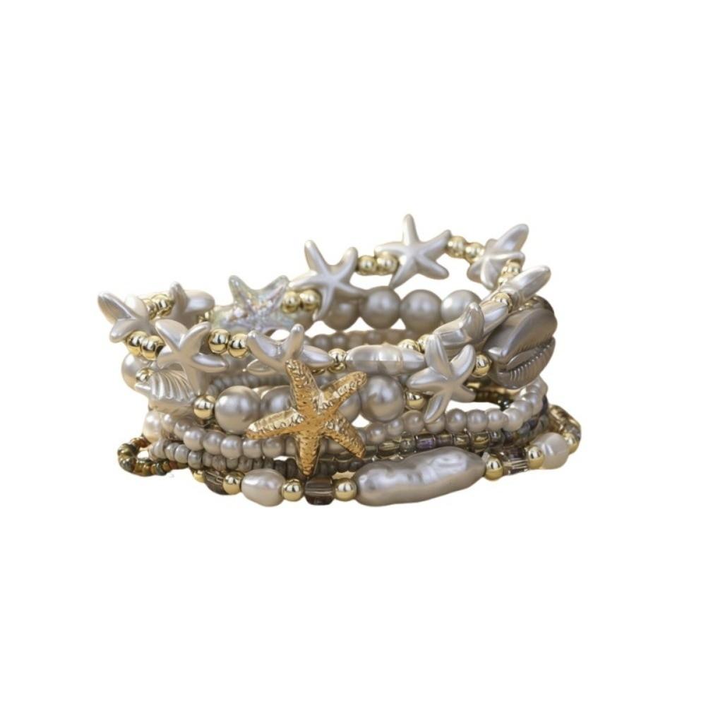 Creative Imitation Pearl Boho Bracelet Multi-layer Design Glass Beads Beads Bracelet Stackable Strand Bracelet Gift