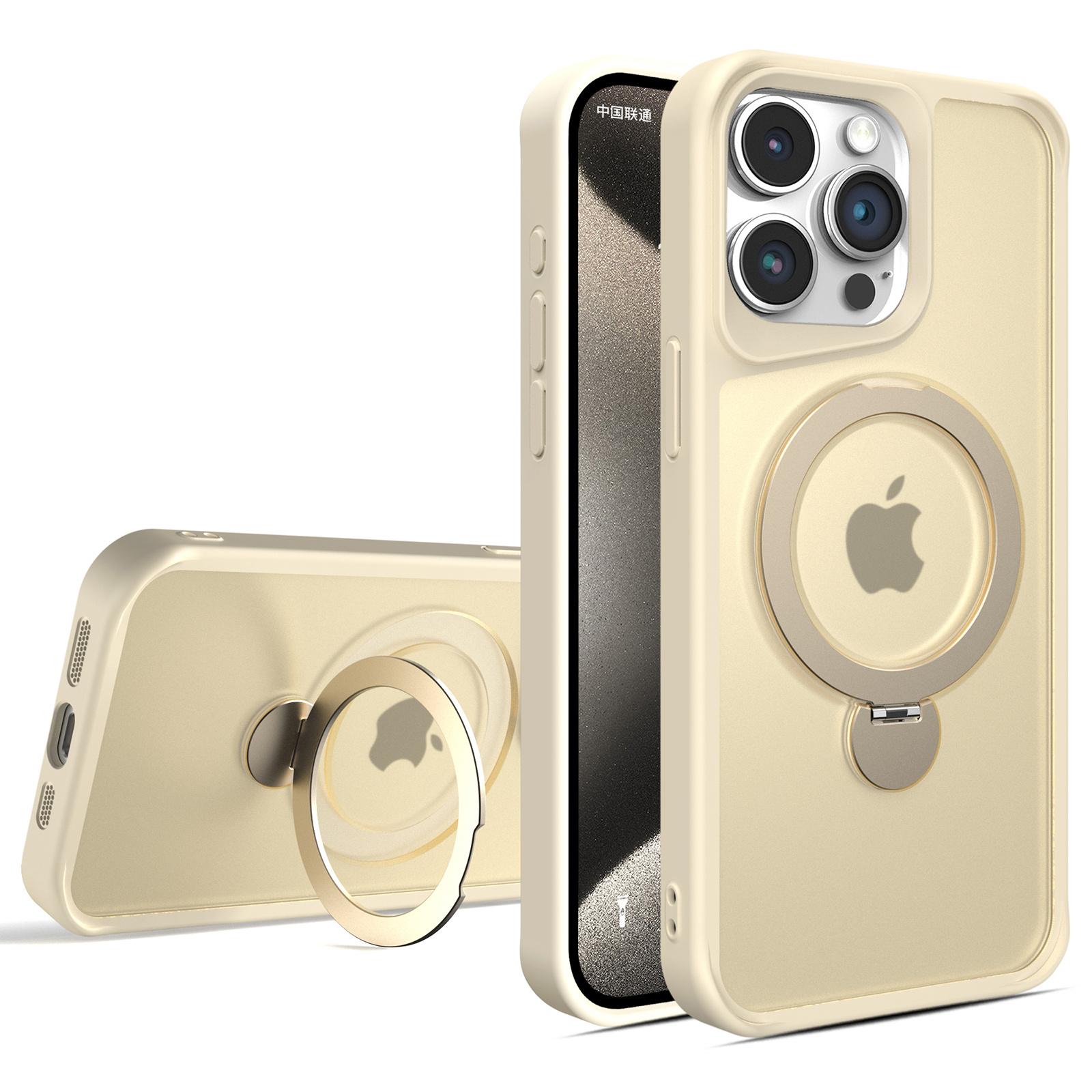 

For iPhone 13 Pro Magnetic Phone Case PC+TPU Ring Kickstand Cell Phone Cover White