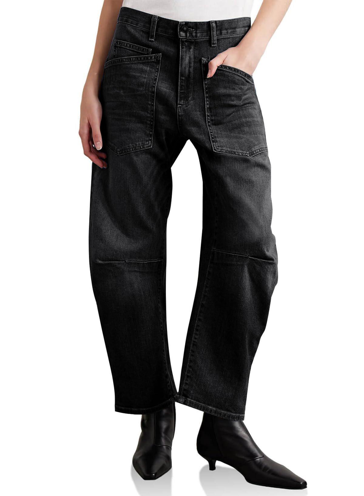 Women S Vintage High Waist Straight Leg Cargo Pocket Jeans S чёрный