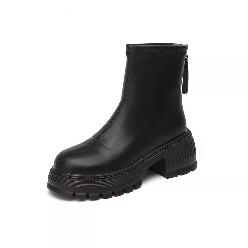 

Французские ботинки Martin на толстой подошве для женщин, осень 2024 года, новые тонкие ботинки на молнии, универсальные, с круглым носком, тонкие короткие ботинки для женщин 35 чёрный