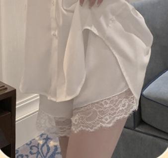 

Boyfriend style shirt sexy pure lace fun ice silk shirt skirt loungewear suit women 12 M