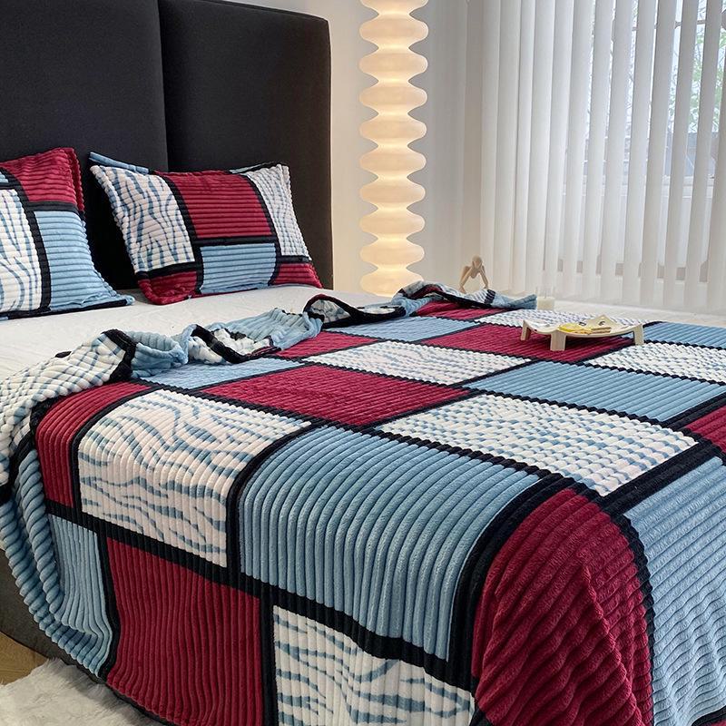 2024 Geometric Square Milk Velvet Blanket - Lightweight, Soft, Printed Design (Pillowcase Not Included)